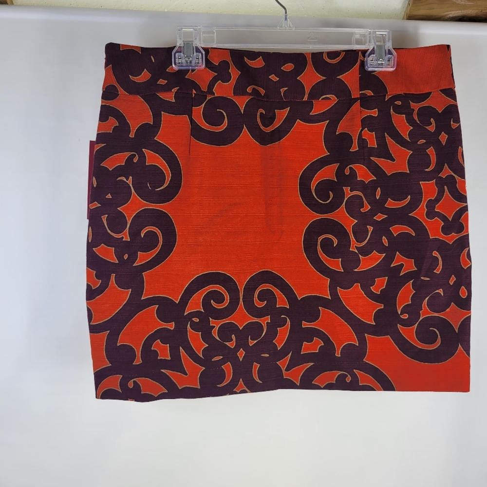 NWT Merona Orange Black Scroll Print Mini Skirt Size 16 Fun Eye Catching - Picture 3 of 8